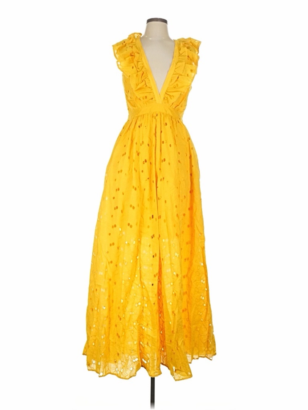 Sunny Ruffle V-Neck Eyelet Maxi Dress - Yellow